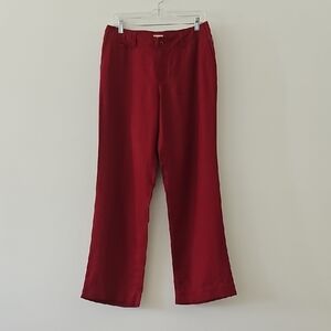 Dark Cherry Red Linen Wide Leg Trousers Modern Prep‎ Size 8